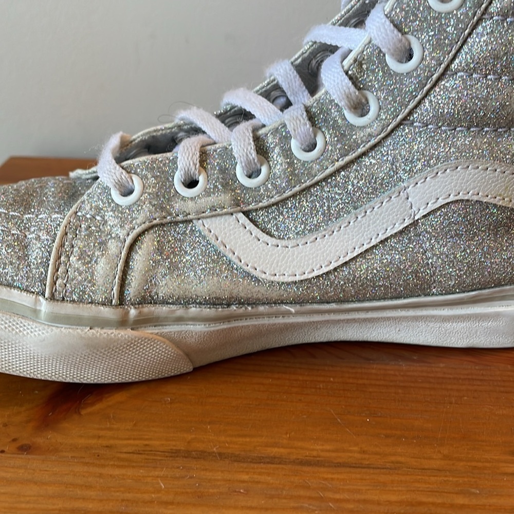 Vans, kids 3, silver rainbow glitter skateboard high top, tie & zipper closures - Picture 5 of 8